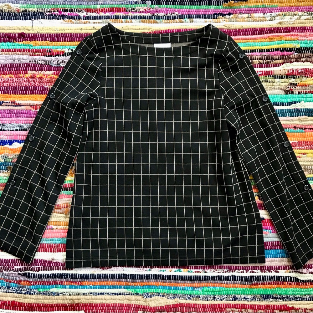 J. Jill ~ Windowpane plaid button sleeve knit top